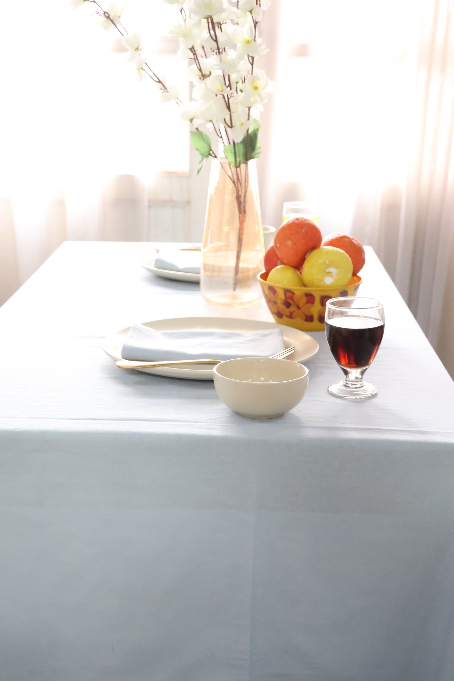 Premium Sky Blue Linen Table Cover