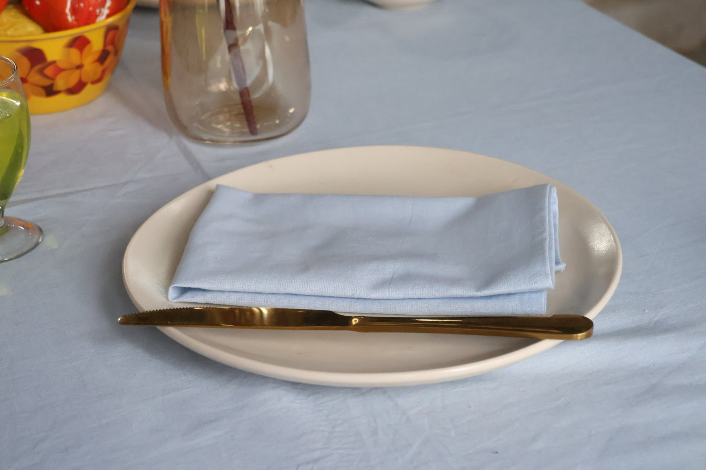 Premium Sky Blue Linen Table Cover
