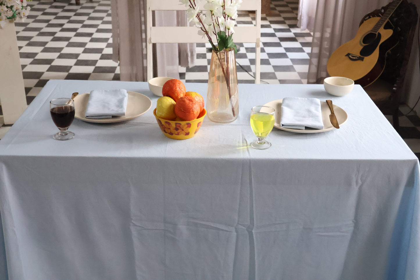 Premium Sky Blue Linen Table Cover