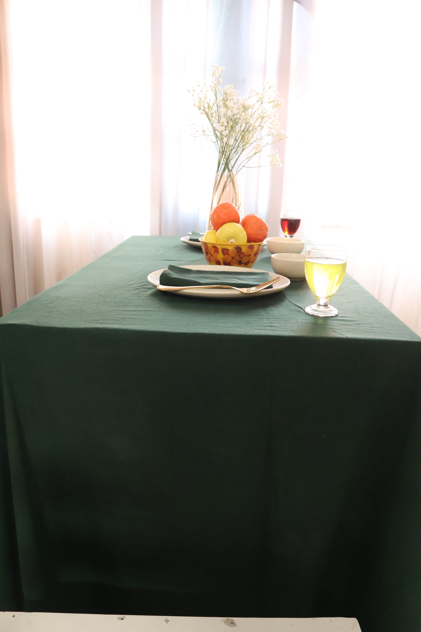 Forest Green Ruffled Cotton Tablecloth
