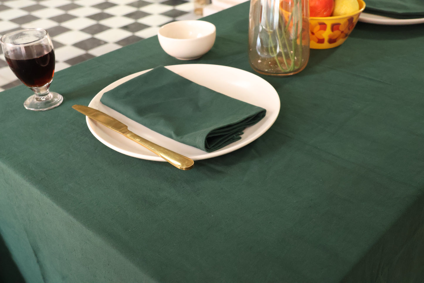 Forest Green Ruffled Cotton Tablecloth