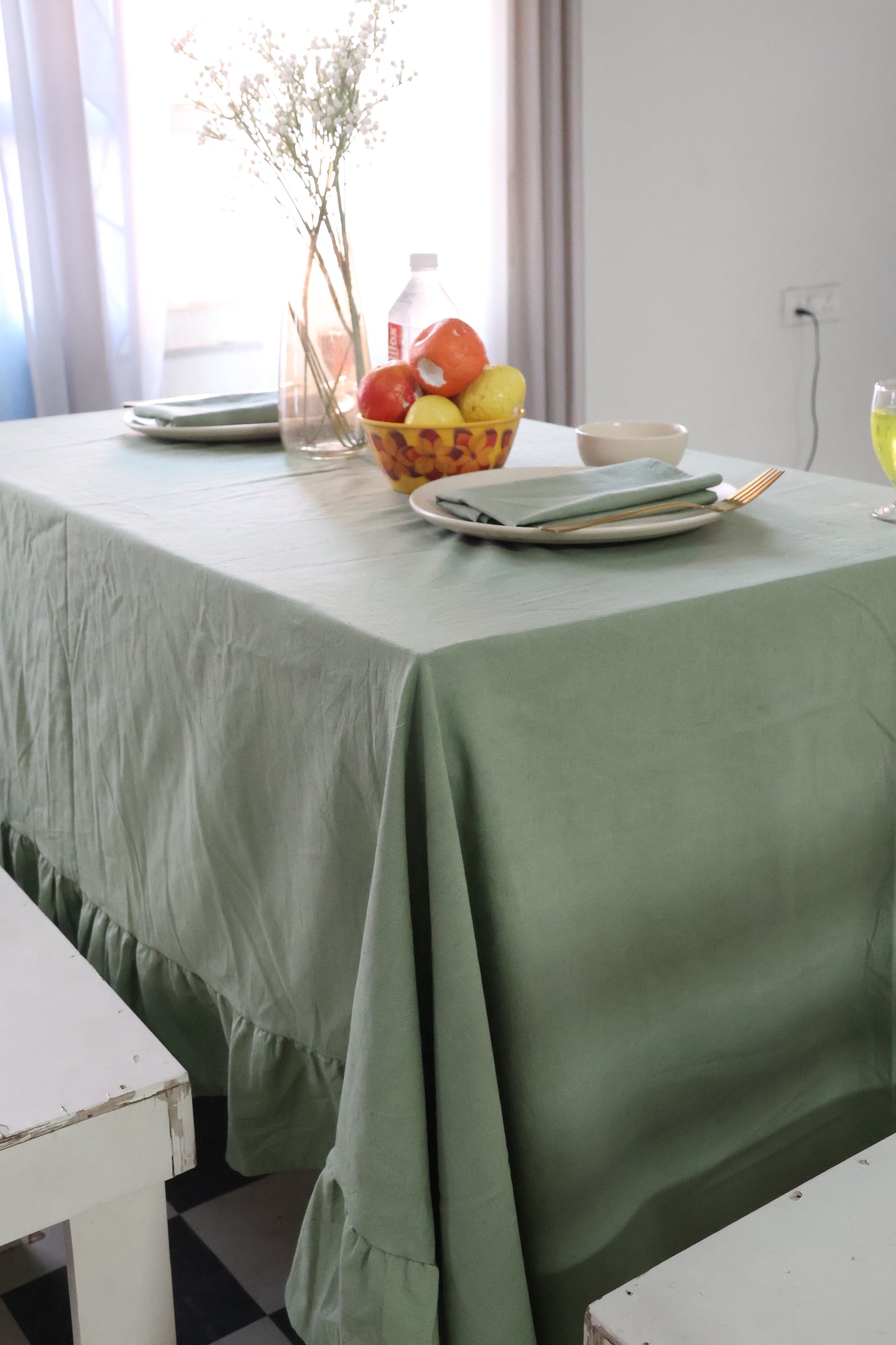 sage green table linen