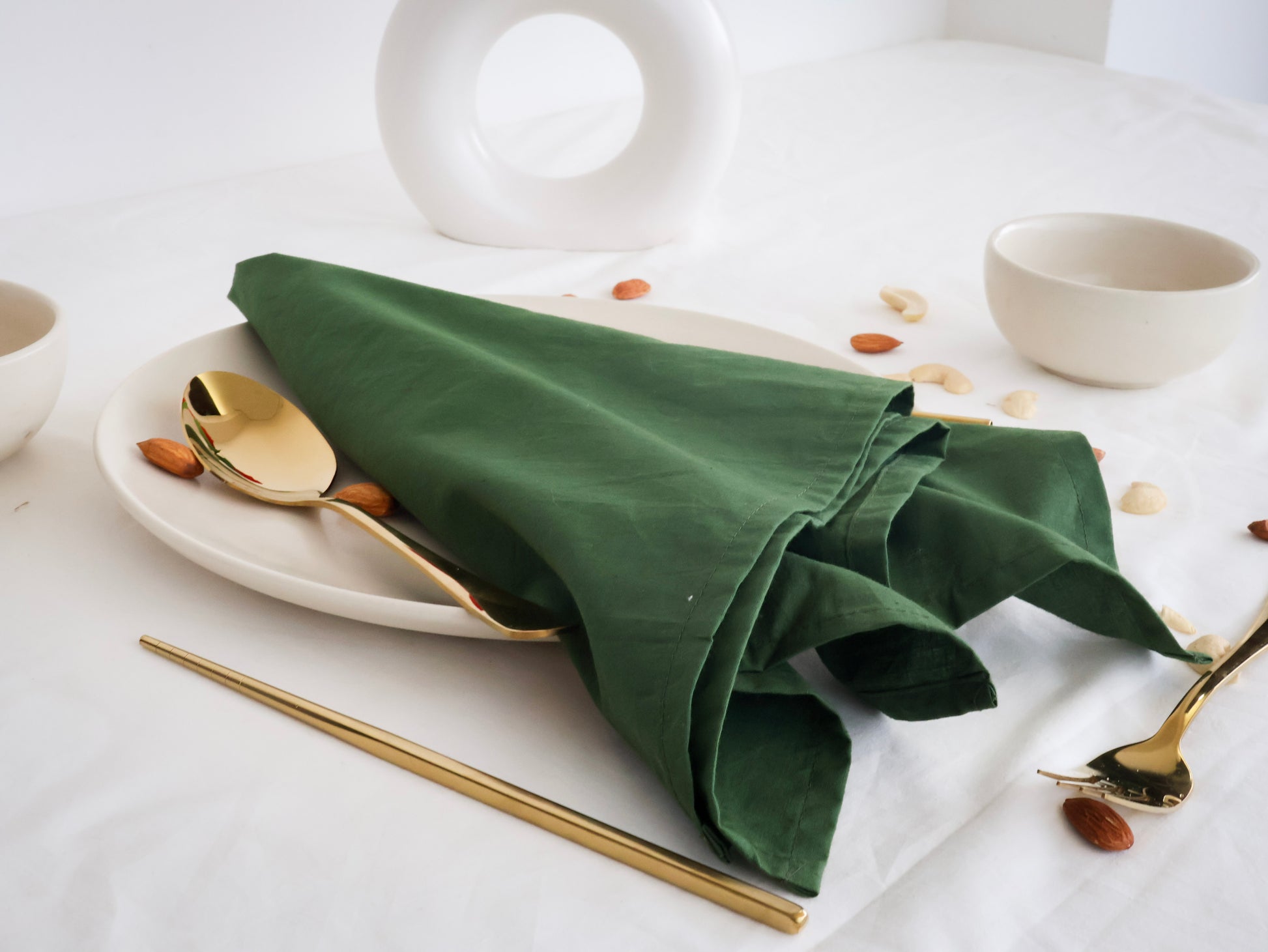 Handmade Forest Green Napkin – 100% Cotton, Reusable Cloth Napkin for Table Setting - Bohoblockprinted