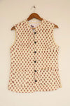 Handblock Printed Cotton Quilted Jacket – Cream with Floral Motif - Bohoblockprinted
