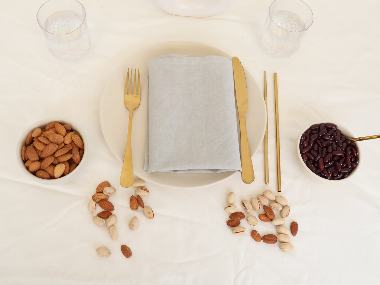 Light Grey Cotton Napkin – Handmade Reusable Cloth Napkin for Minimal Table Decor - Bohoblockprinted