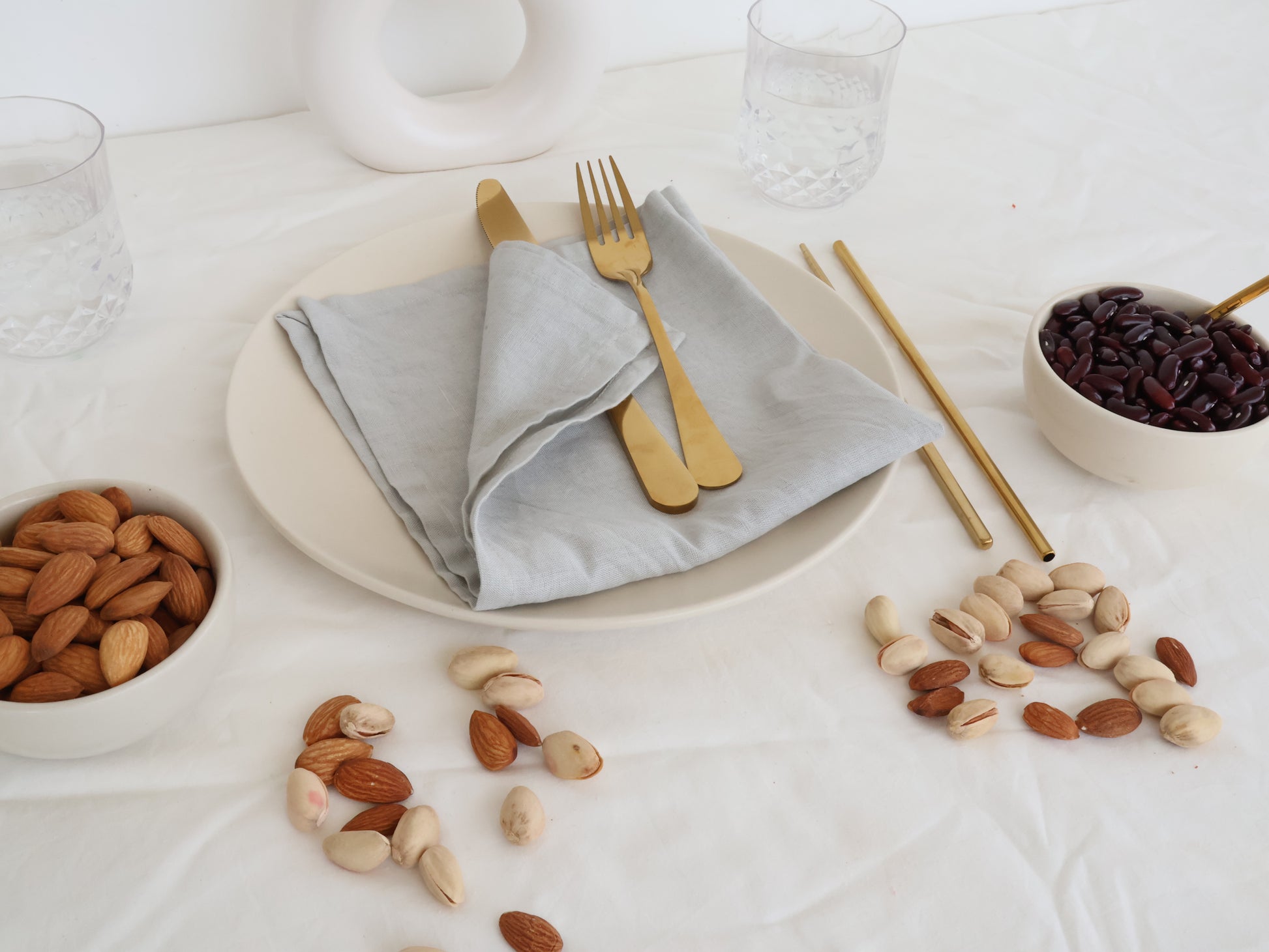 Light Grey Cotton Napkin – Handmade Reusable Cloth Napkin for Minimal Table Decor - Bohoblockprinted