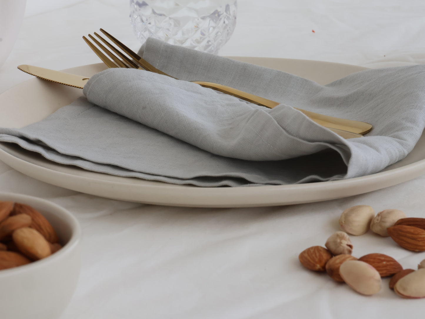 Light Grey Cotton Napkin – Handmade Reusable Cloth Napkin for Minimal Table Decor - Bohoblockprinted