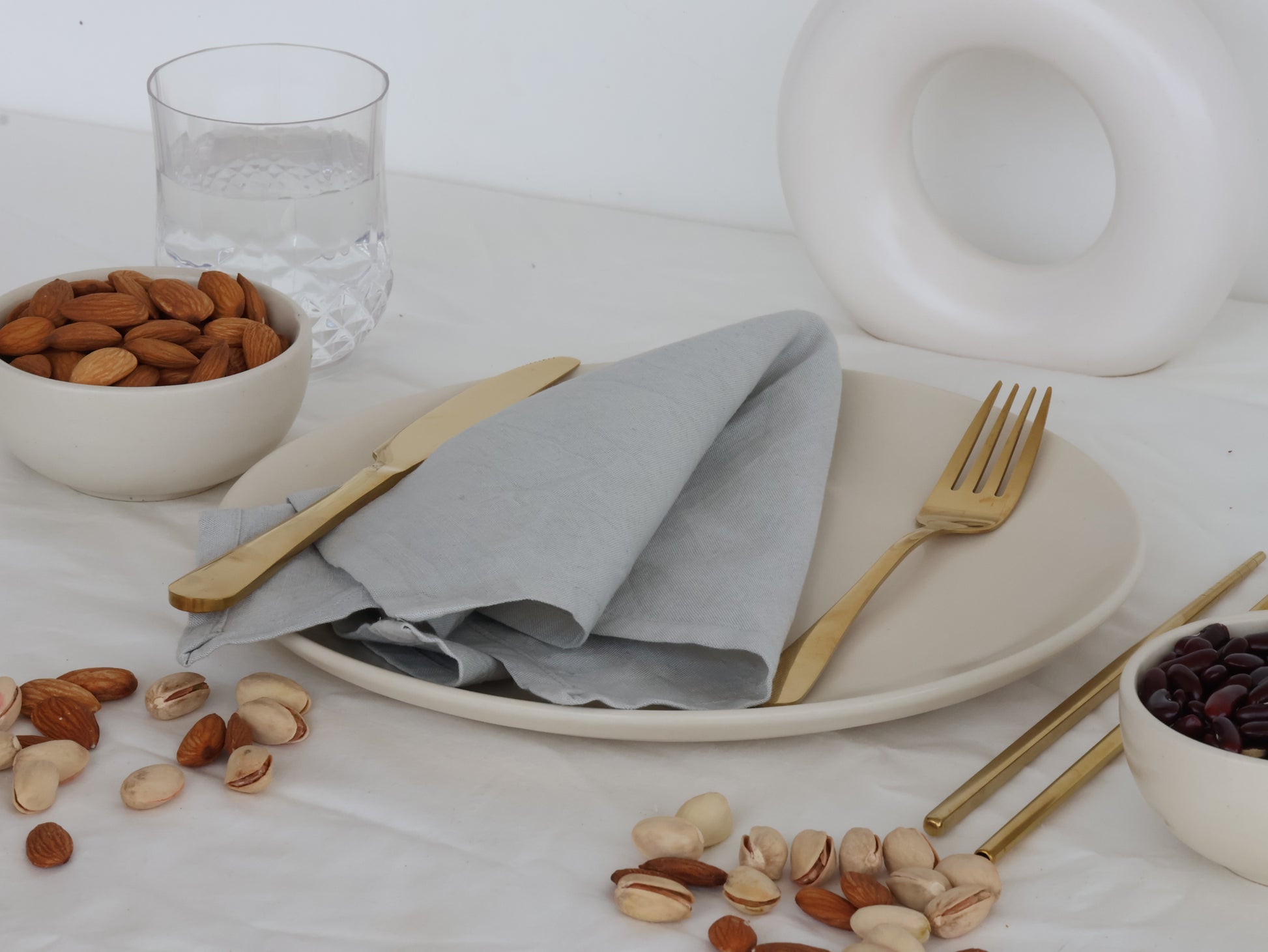 Light Grey Cotton Napkin – Handmade Reusable Cloth Napkin for Minimal Table Decor - Bohoblockprinted