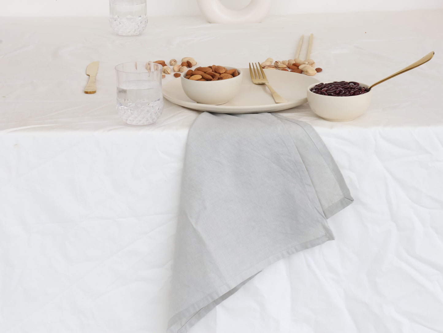 Light Grey Cotton Napkin – Handmade Reusable Cloth Napkin for Minimal Table Decor - Bohoblockprinted