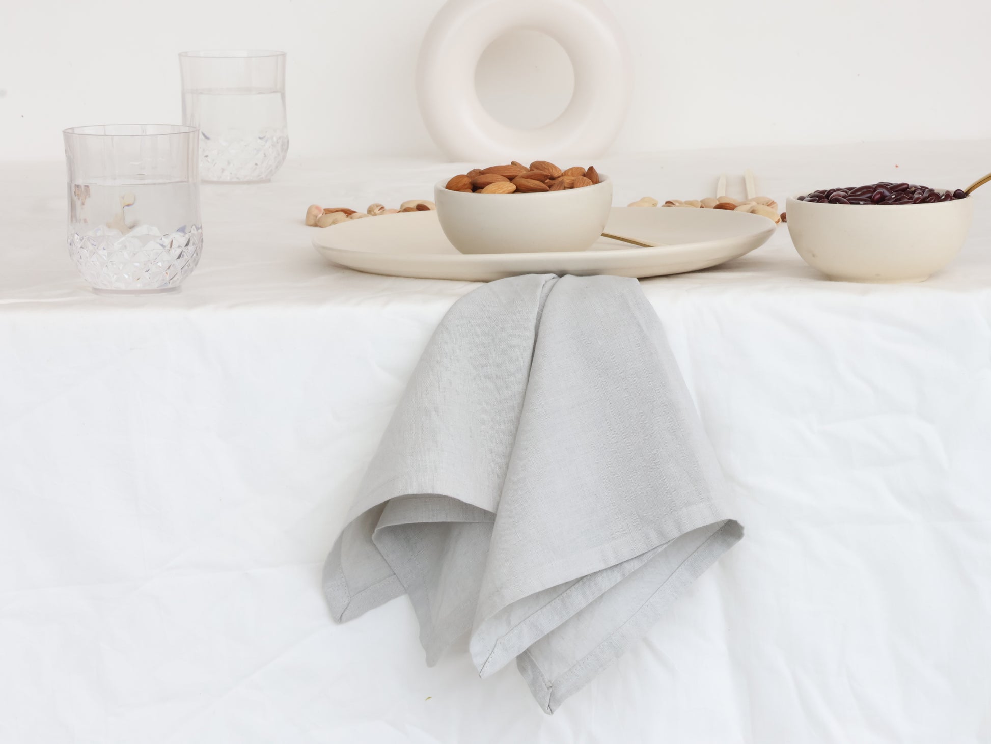 Light Grey Cotton Napkin – Handmade Reusable Cloth Napkin for Minimal Table Decor - Bohoblockprinted