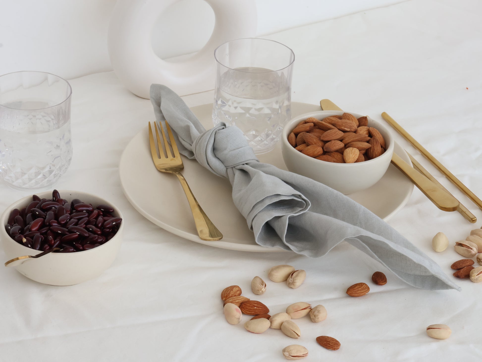 Light Grey Cotton Napkin – Handmade Reusable Cloth Napkin for Minimal Table Decor - Bohoblockprinted