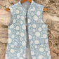 Hand Block Printed Floral Cotton Quilted Jacket – Sky Blue - Bohoblockprinted