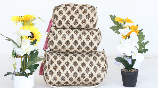 Handcrafted Cotton Travel Toiletry Bags (Set of 3)