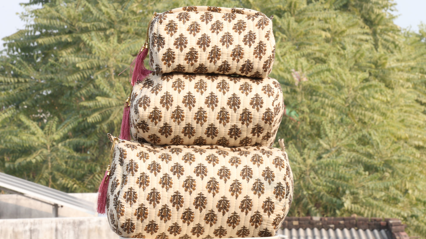 Handcrafted Cotton Travel Toiletry Bags (Set of 3)