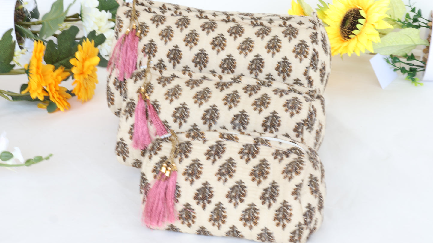 Handcrafted Cotton Travel Toiletry Bags (Set of 3)