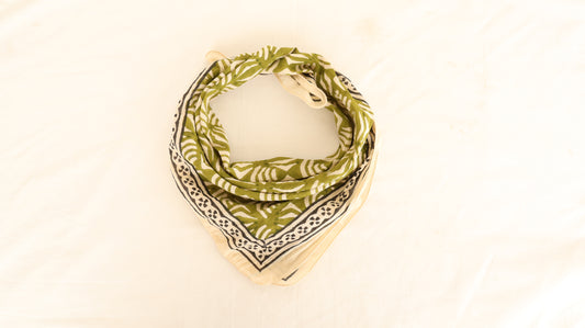 Green Block Print Cotton Bandana | Sustainable Handmade Accessory