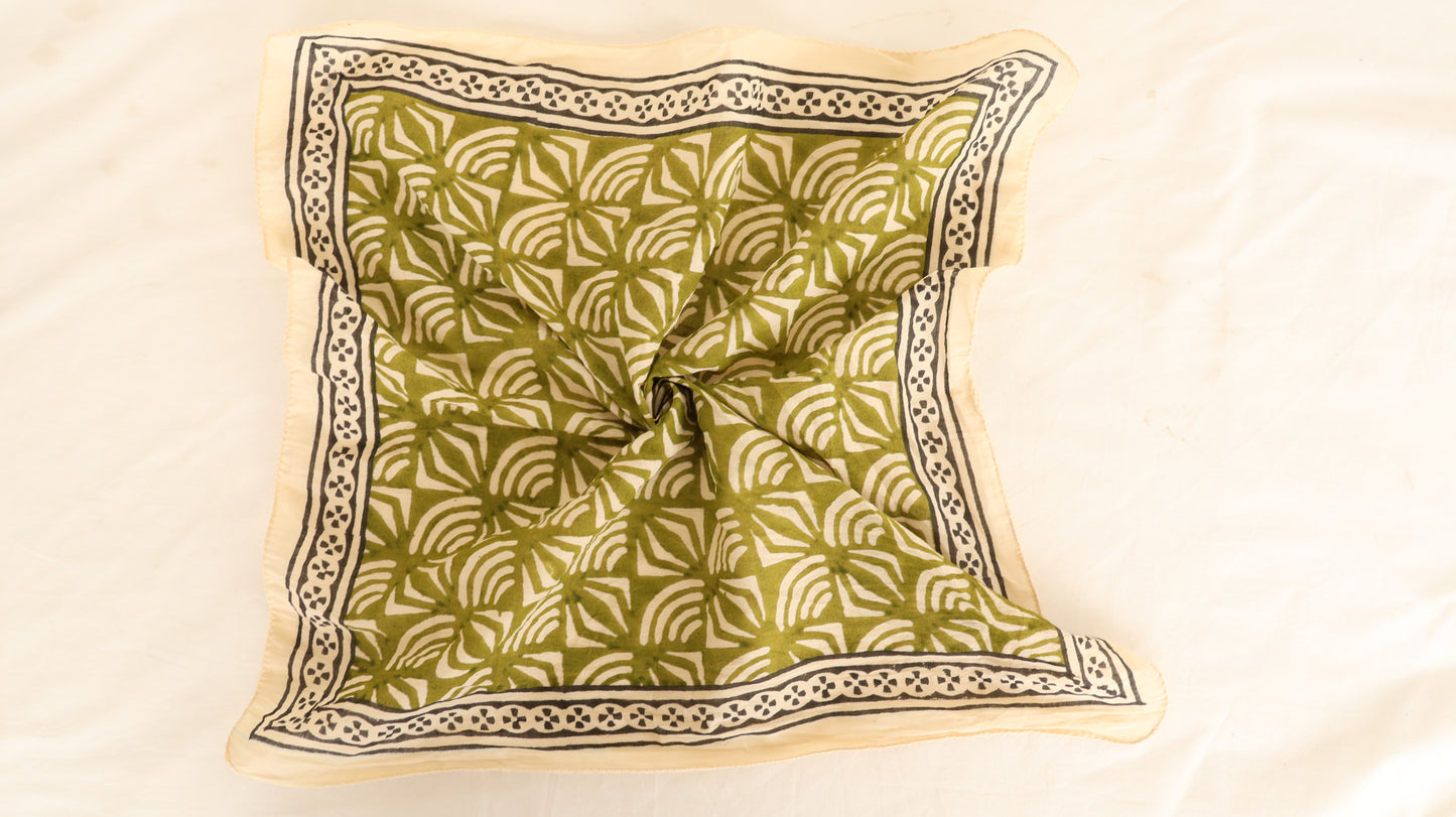 Green Block Print Cotton Bandana | Sustainable Handmade Accessory