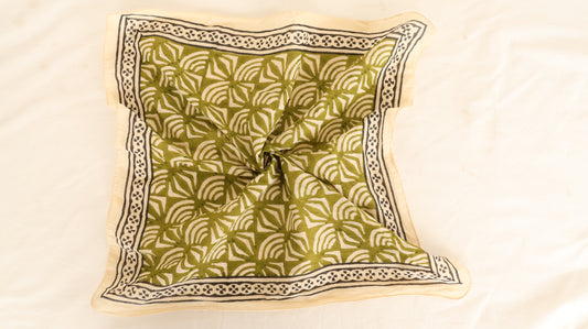 Green Block Print Cotton Bandana | Sustainable Handmade Accessory