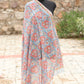 Handblock printed cotton sarong with coral floral design on blue 