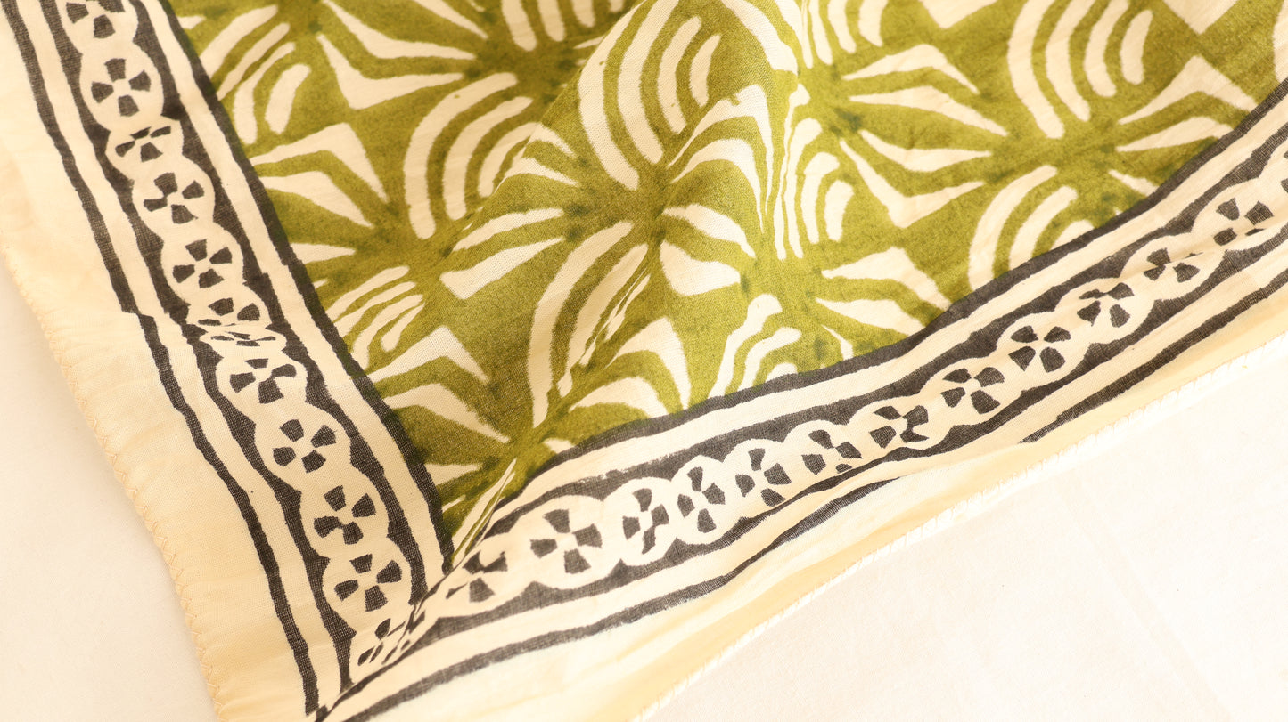 Green Block Print Cotton Bandana | Sustainable Handmade Accessory