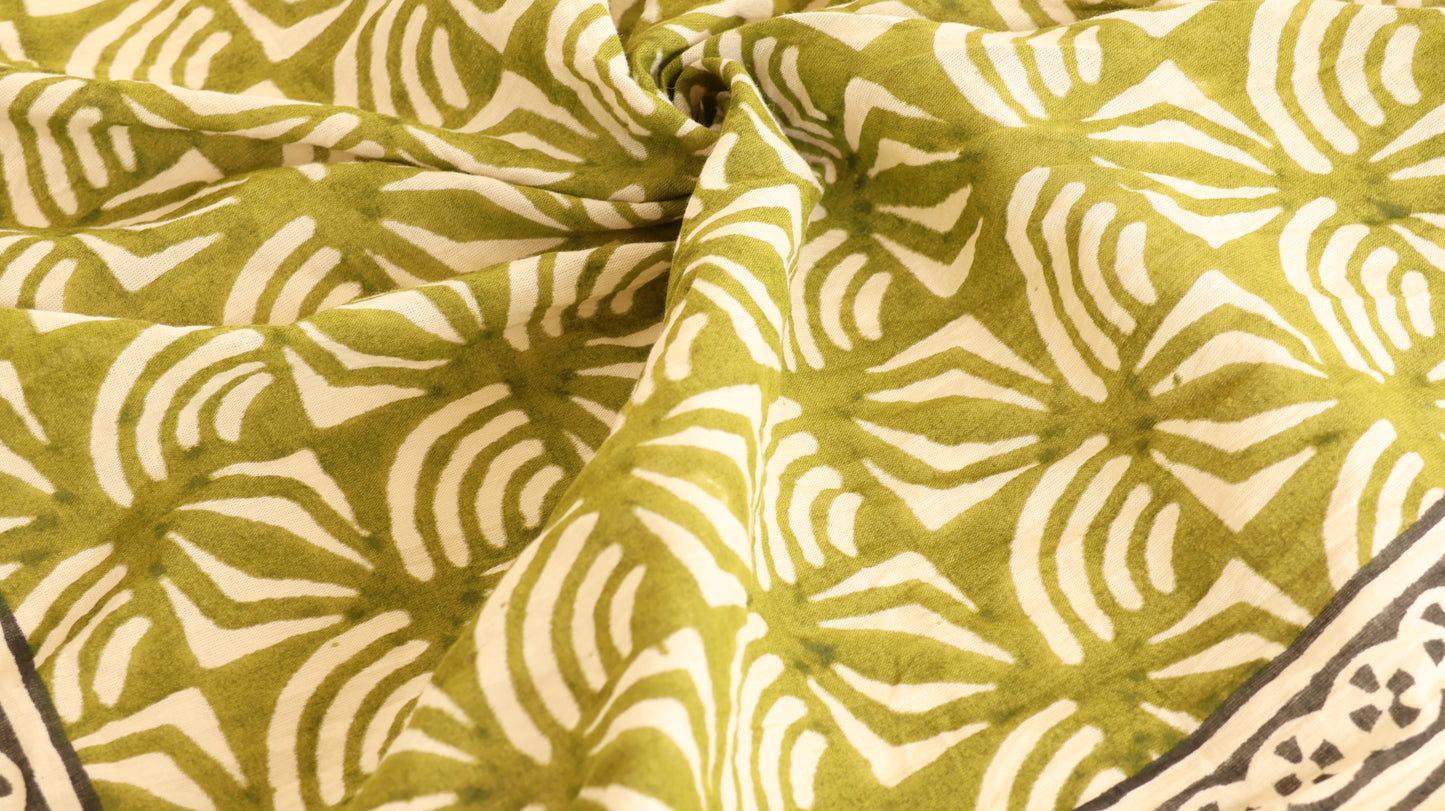 Green Block Print Cotton Bandana | Sustainable Handmade Accessory
