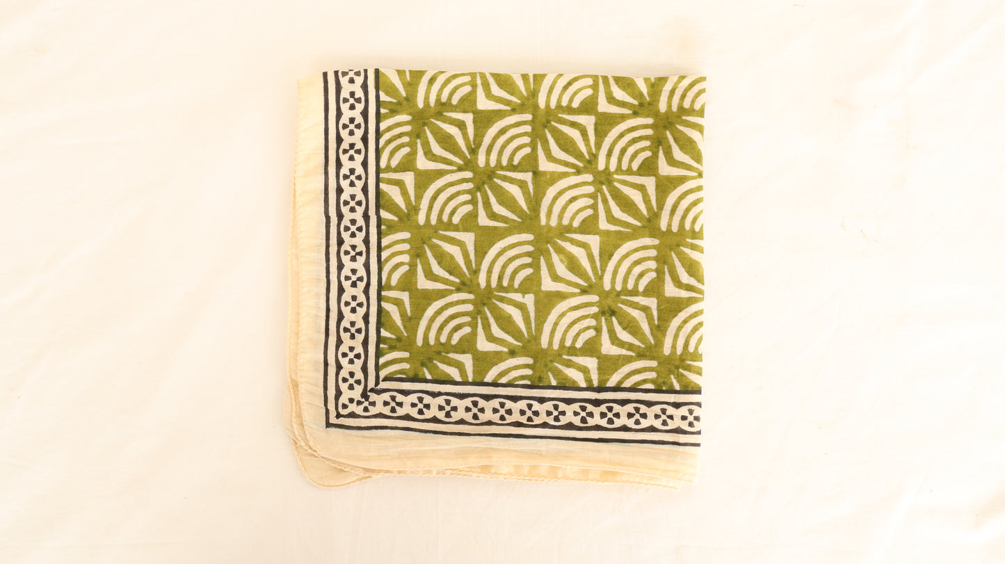 Green Block Print Cotton Bandana | Sustainable Handmade Accessory
