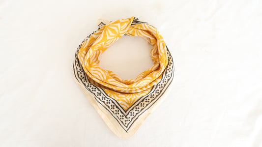 Hand Block Printed Cotton Bandana – Mustard Yellow Boho Scarf