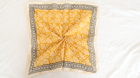 Hand Block Printed Cotton Bandana – Mustard Yellow Boho Scarf