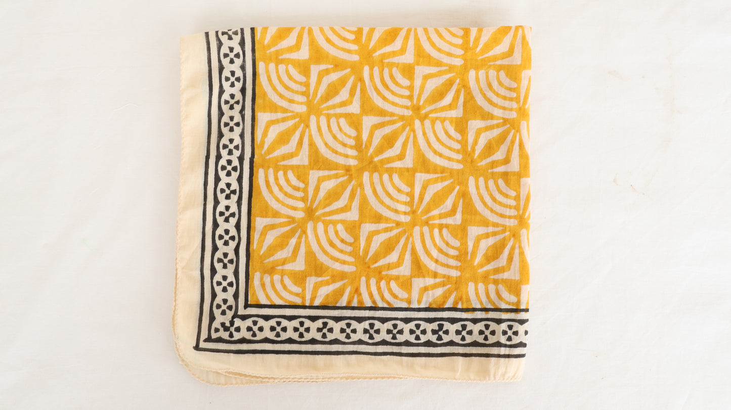 Hand Block Printed Cotton Bandana – Mustard Yellow Boho Scarf