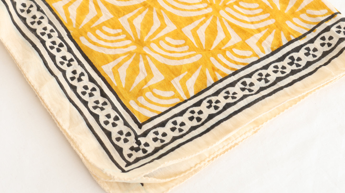 Hand Block Printed Cotton Bandana – Mustard Yellow Boho Scarf