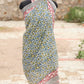 Handblock Printed Cotton Sarong – Blue & Yellow Floral Design with Red Border