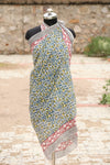 Handblock Printed Cotton Sarong – Blue & Yellow Floral Design with Red Border