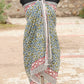 Handblock Printed Cotton Sarong – Blue & Yellow Floral Design with Red Border