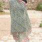 Handblock Printed Cotton Sarong – Blue & Yellow Floral Design with Red Border