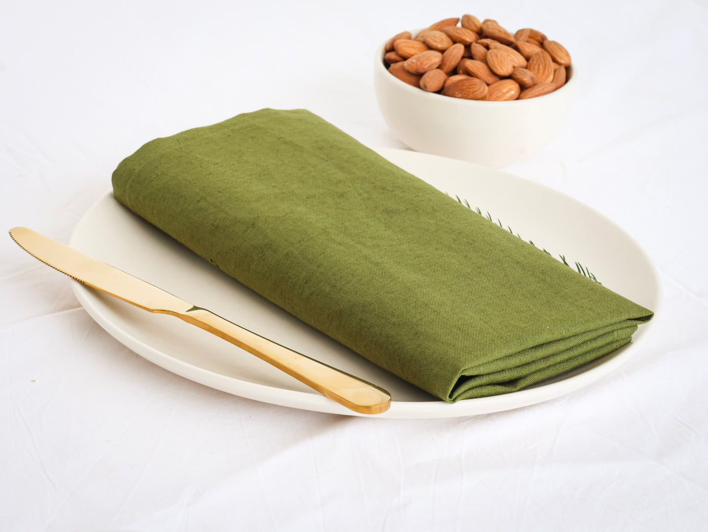 Olive Green Cotton Dinner Napkin – Soft, Reusable & Eco-Friendly Table Linen - Bohoblockprinted