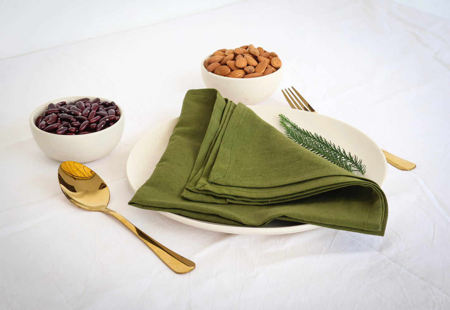 Olive Green Cotton Dinner Napkin – Soft, Reusable & Eco-Friendly Table Linen - Bohoblockprinted