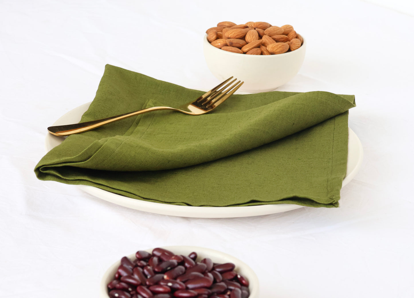 Olive Green Cotton Dinner Napkin – Soft, Reusable & Eco-Friendly Table Linen - Bohoblockprinted
