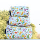 “Kids safari print quilted toiletry bag set – lightweight travel pouches with tassel zip”