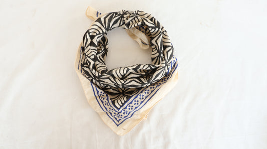 Hand Block Printed Cotton Bandana | Boho Black & White Head Scarf