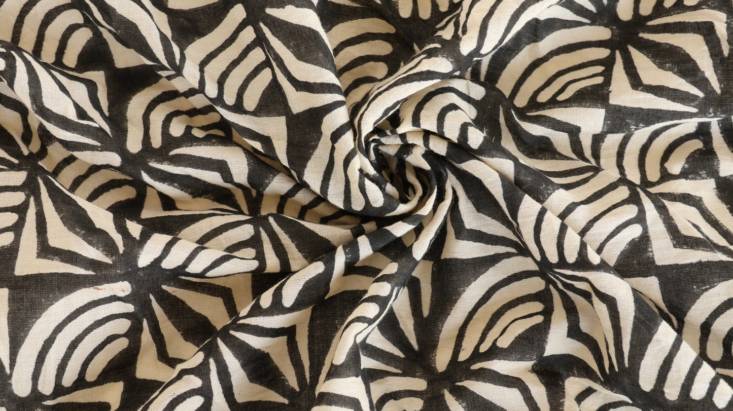 Hand Block Printed Cotton Bandana | Boho Black & White Head Scarf