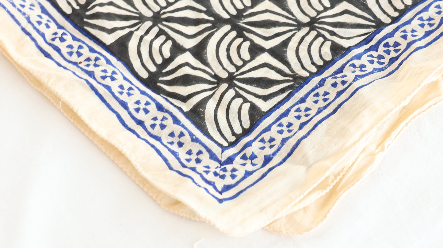 Hand Block Printed Cotton Bandana | Boho Black & White Head Scarf