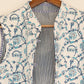 Printed Floral Cotton Quilted Jacket - White & blue - Bohoblockprinted