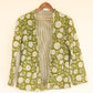 Olive Green Hand Block Printed Cotton Quilted Jacket - Bohoblockprinted