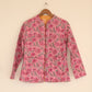Pink Floral Hand Block Printed Cotton Quilted Jacket - Bohoblockprinted
