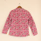 Pink Floral Hand Block Printed Cotton Quilted Jacket - Bohoblockprinted