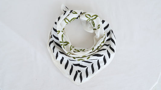 Hand Block Printed Cotton Bandana – Black & Olive Leaf Design | Boho Style Head & Neck Scarf - Bohoblockprinted