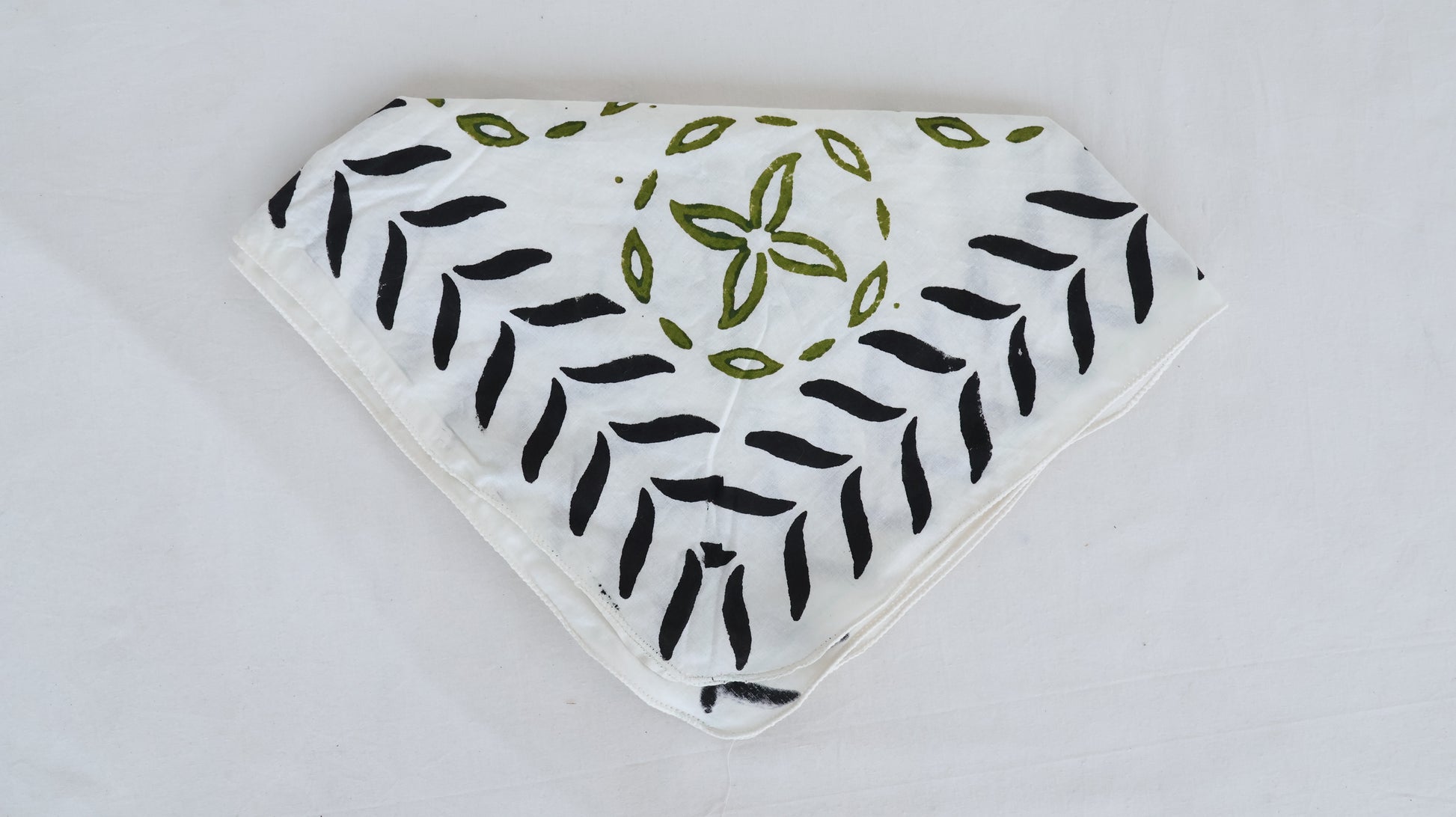 Hand Block Printed Cotton Bandana – Black & Olive Leaf Design | Boho Style Head & Neck Scarf - Bohoblockprinted