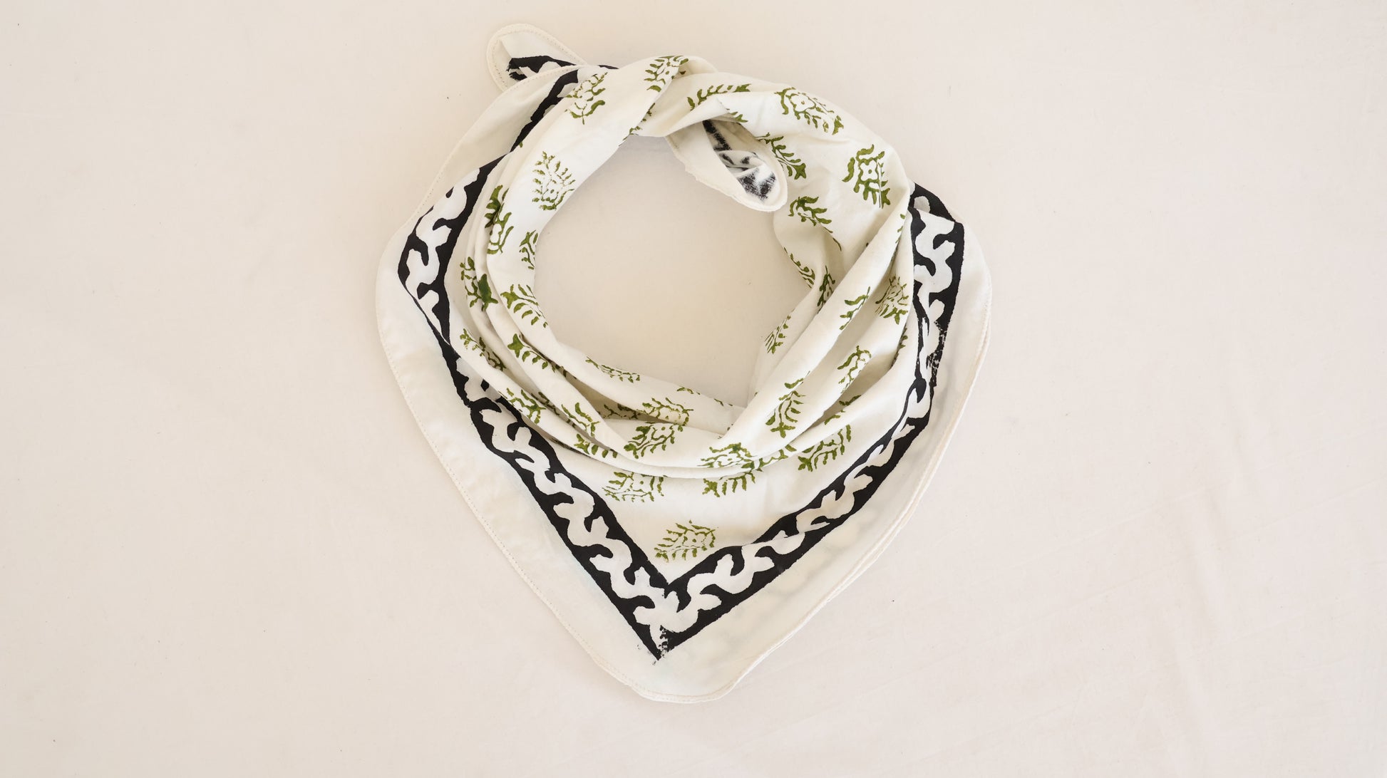 Cotton Bandana with Green Floral Print Border - Bohoblockprinted