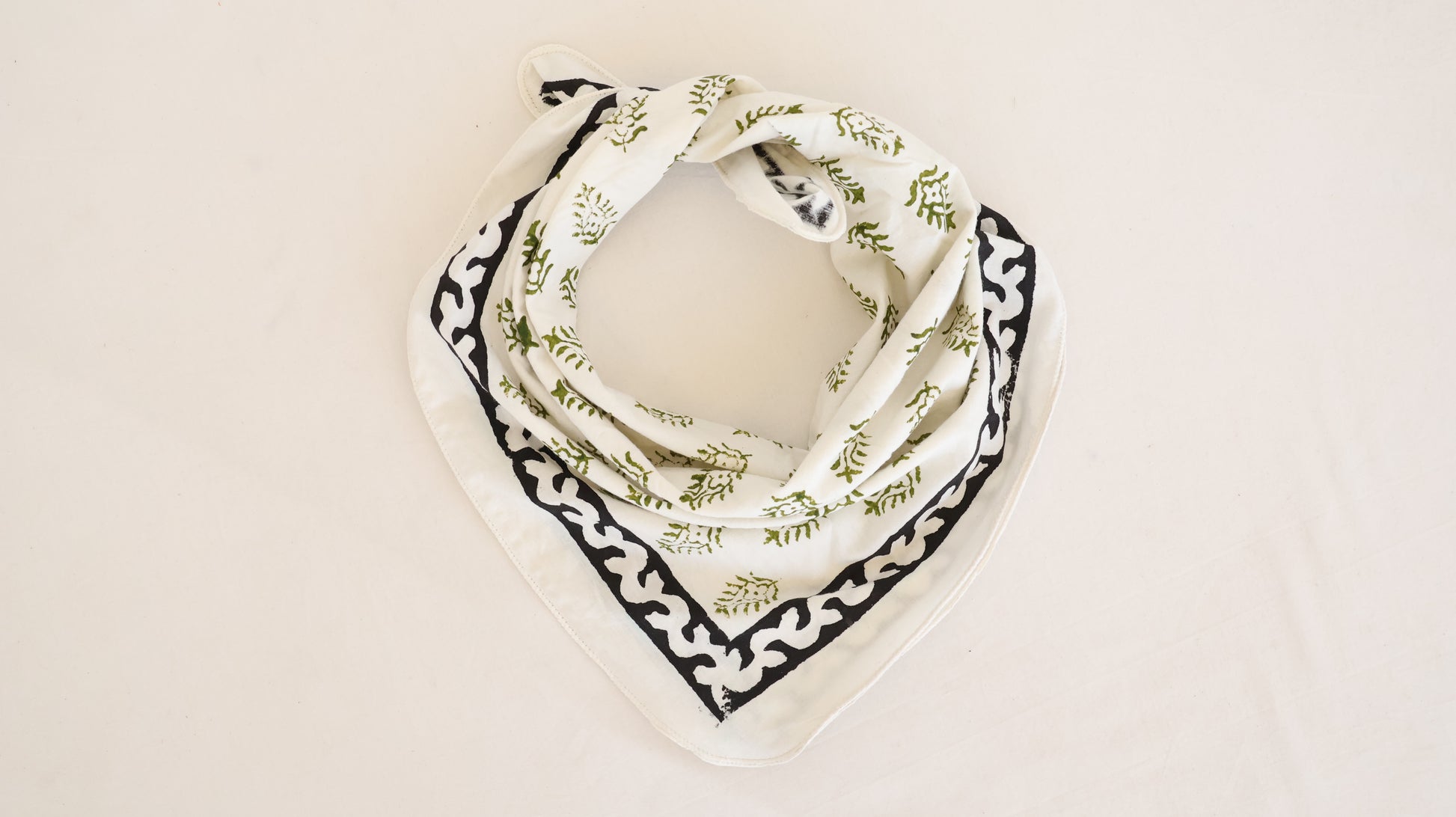 Cotton Bandana with Green Floral Print Border - Bohoblockprinted
