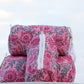 Pink Floral Hand Block Printed Quilted Pouch Set – 100% Cotton Travel & Makeup Organizer Bags